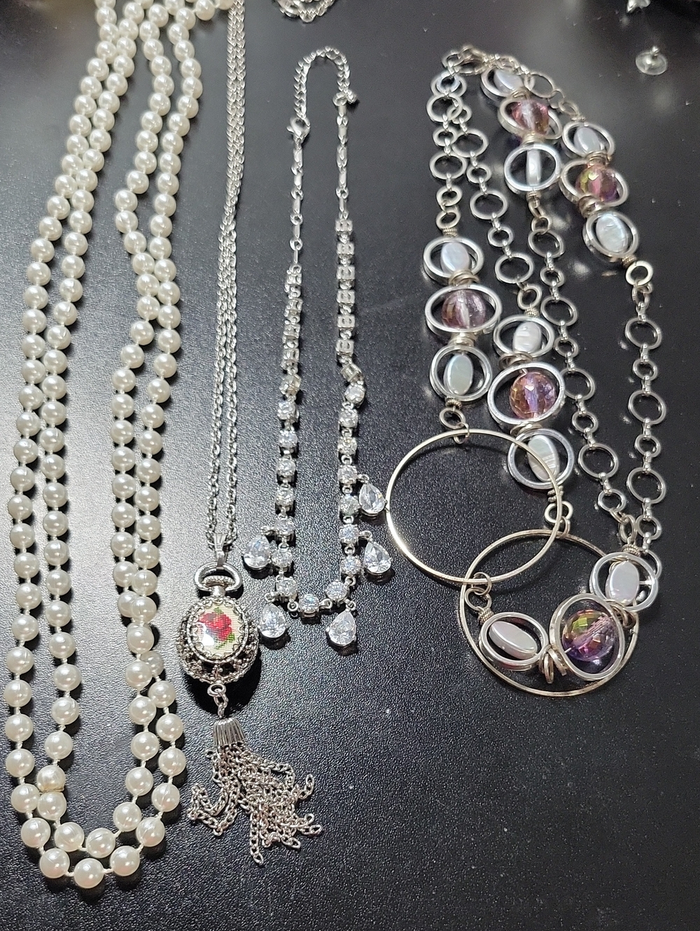 Vintage Multi-Strand Pendant Necklace with Purple Accent